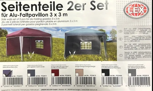Linder Exclusiv GmbH Pavillonseitenteil 3 x 2m - Zubehör für Pavillons, wasserabweisend mit Fenster, ideal für Schutz und Sichtschutz im Innen- und Außenbereich.