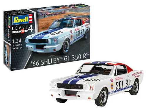 Revell Modellbausatz 1966 Shelby GT 350 R - Detaillierter Level 4 Auto Bausatz mit 79 Teilen - Auto-Modellbausätze mit beweglicher Motorhaube und mehrteiligem V8-Motor für realistische Präsentation und Interaktivität. Ideal für Modellbauer ab 12 Jahren.