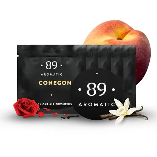 Aromatic •89• Auto Lufterfrischer 5er-Pack – Autoduft & Duftbaum mit Pfirsich, Rose & Vanille – Hängende Duftkarten, Auto Duft & Autoparfum, langanhaltend Premium-Duft, Geruchsentferner bis 100 Tage