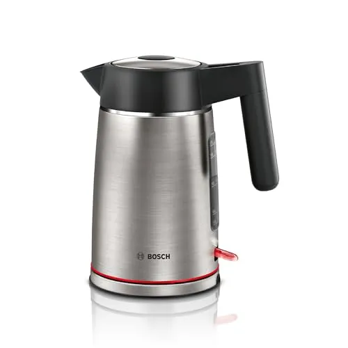 Bosch kabelloser Wasserkocher MyMoment TWK6M480 - Wasserkocher aus Edelstahl mit 1,7 L Volumen, Tassenanzeige für energieeffizientes Kochen und entnehmbarem Kalkfilter für reines Wasser.