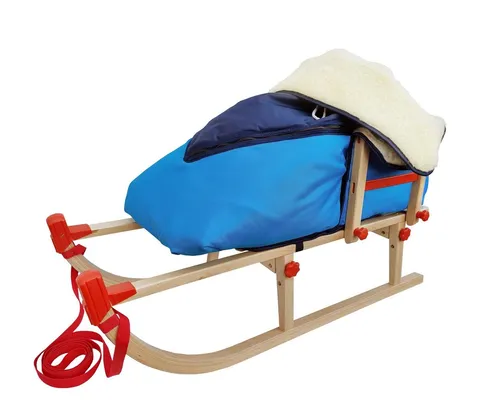 ERST-HOLZ Schlitten Rodelschlitten Klappschlitten in 105 Länge (mit Lehne und Fußsack blau), V-22-105 - mittlerer Schlitten 105 cm - mit wählbarem Zubehör