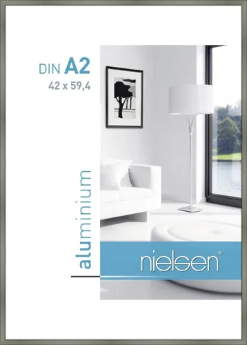 Alurahmen Classic 42x59,4 cm platin - Moderner Bilderrahmen aus Aluminium im DIN A2 Format, ideal für stilvolle Präsentationen in jedem Raum. Perfekt für Wohnzimmer, Schlafzimmer und Büros.