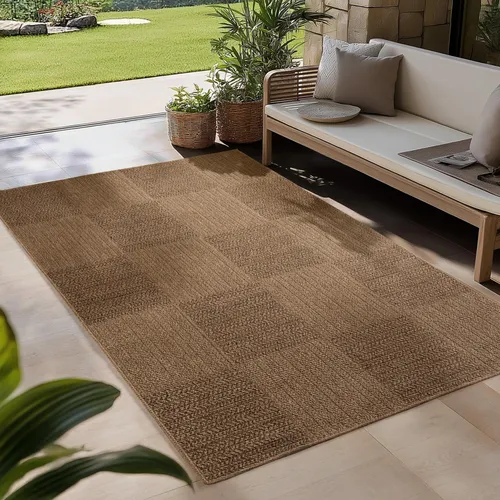 Carpetsale24 Outdoor Teppich Wetterfest 140 x 200 cm Beige - Teppich für In- & Outdoor: Wetterfest, robust aus Polypropylen mit natürlicher Jute-Optik, antirutsch und waschbar – ideal für Balkon, Garten und Küche.