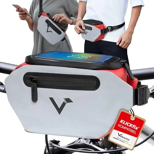 Valkental® x KLICKfix® 3in1 Fahrradtasche Lenker - Fahrradtaschen: Vollreflektierend, wasserfest und wandelbar in Bauch- & Seitentasche – ideal für den Stadtalltag mit 4L Volumen.