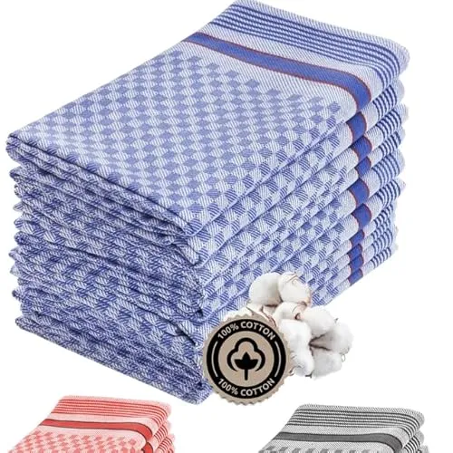 Zestri 10-er Set Grubentücher Blau kariert | Profi-Küchentücher 45x90 cm | Pflegeleicht 95° waschbar | Grubenhandtücher aus 100% Baumwolle | ÖKO-TEX Standard | Geschirrtücher Premium-Qualität