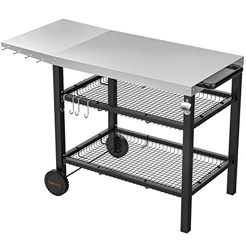 Onlyfire Grillwagen | Edelstahl Grilltisch mit großer Arbeitsfläche und Beistelltisch, Grill Beistelltisch Outdoor Grilltisch Outdoor Servierwagen Outdoor Garten Trolley für Outdoor, Garten