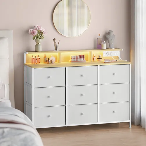 SONGMICS Kommode mit 9 Schubladen und LED-Beleuchtung in weiß von SONGMICS
