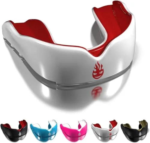 Dr Knox Sportmundschutz für Erwachsene, Kinder & Jugendliche – Mund- und Zahnschutz bei Kontaktsportarten wie Boxen, Kampfsport, Fußball, Basketball, Hockey & mehr (Erwachsene (>11), Weib/Rot)