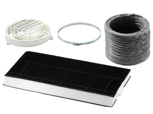 Bosch DHZ4505 Starterset für Umluftbetrieb - Dunstabzugshauben-Zubehör für Bosch DHI645F und weitere Modelle. Enthält Aktivkohlefilter, Umlenkweiche und Flex-Schlauch für effiziente Luftreinigung.
