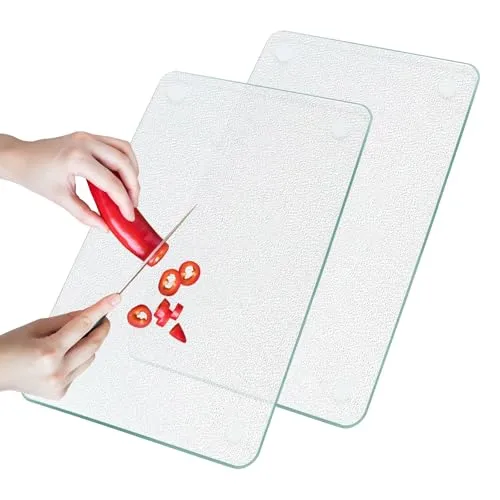 Schneidebrett Aus Glas 2 Stück, Schneidebrett Glas 20 X 30 cm, Schneidbrett Transparentes Mit Rutschfesten Silikonfüßen, Glasschneidebrett Kratzfest Für Kochen Backen Gemüsezubereiten in Der Küche