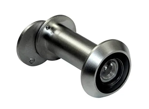 BKS Türspion AS-14 mit Echtglas und Sichtschutz, Messing matt vernickelt, Ø 14 mm für Türstärke 35 bis 55mm, 200° Weitwinkel