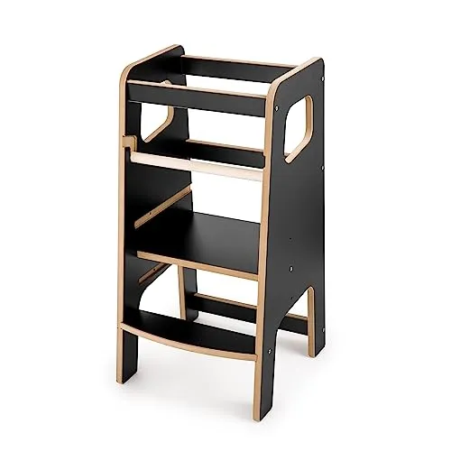 Obubu Montessori Lernturm für Kinder - Schwarz - Kinderzimmermöbel, sicherer Lernstuhl mit verstellbaren Höhen und stabiler Konstruktion, fördert Unabhängigkeit und Küchenhilfe für Kinder ab 1 Jahr.