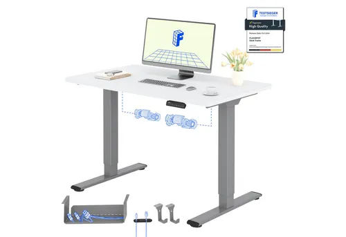 FLEXISPOT Basic Plus höhenverstellbarer Schreibtisch mit Premium-Zubehör - Höhenverstellbarer Schreibtisch mit robusten Industriestahlbeinen. Ideal für individuellen Komfort, rutschfeste Fußpolster schützen den Boden. Benutzerfreundliche Steuerung mit 4 Speicherplätzen für verschiedene Höhen.