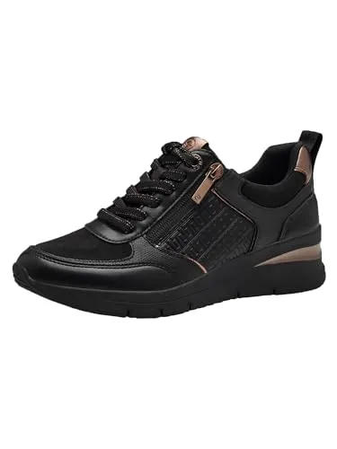 Tamaris Schnürer in Schwarz, Größe 36 - Stylische Schnürschuhe aus hochwertigem Kunstleder für Damen, mit bequemer, herausnehmbarer Decksohle und sportlicher Keilsohle für optimalen Tragekomfort.