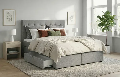 Tesla Dreams Boxspringbett Ankona mit 2 Schubladen – 7-Zonen Taschenfederkernmatratze H2/H3 (inkl. Topper, Luxus Schlafgefühl)