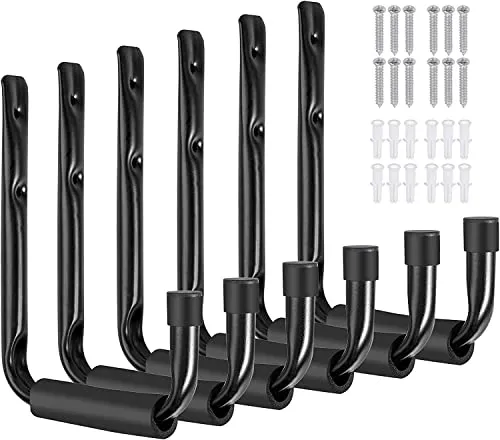 KAHEIGN 6Pcs Wandhaken Garagenhaken Aufbewahrungshaken, 15CM Stahl Gerätehaken mit EVA-Schaum Schwerlast Aufbewahrungshaken Tragkraft 18kg Leiterhaken Werkzeug für Garage Keller Schuppen Küche