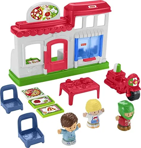 Fisher-Price HBR79 - Little People Pizzeria Spielset - Spielfigur Spielsets für Kinder von 1 bis 5 Jahren, inklusive beweglicher Tür und Spielzeugroller für interaktiven Spielspaß.