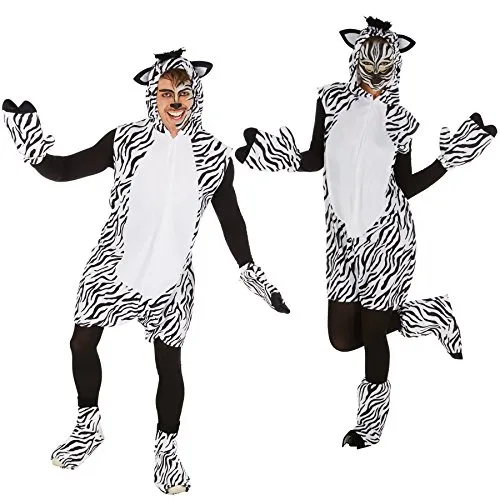 tectake Kostüm Zebra für Sie und Ihn - Kostüme für Erwachsene, aus weichem Fellimitat und ideal für Fasching oder Karneval, inklusive Handschuhe, Beinstulpen und Ganzkörperstrumpfhose für ein perfektes Partner- oder Gruppenkostüm.