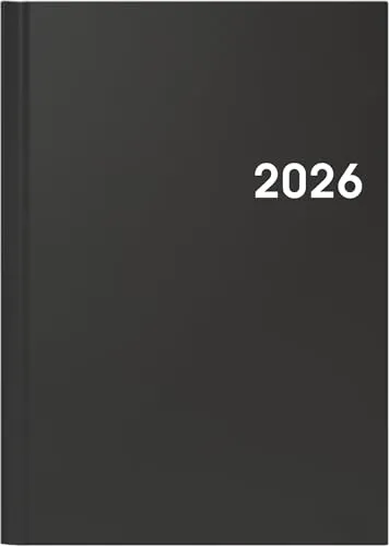 Brunnen Buchkalender 796 A5 1 Woche/2 Seiten schwarz 2026 - Organizer mit Balacron-Einband, ideal für eine übersichtliche Wochenplanung in 4 Sprachen. Perfekt für effizientes Zeitmanagement!