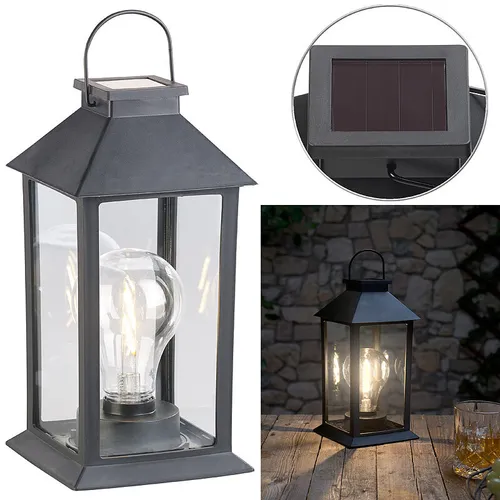 Lunartec Solar-Laterne mit LED-Glühbirne, Dämmerungs-Sensor & Akku, 5 lm, IP44