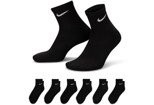 Nike Everyday Cushion Ankle Socken 6 Paar - Lange Socken mit Dri-FIT Technologie und extra dicker Sohle, ideal für Sport und Komfort, in coolem Black/White Design.