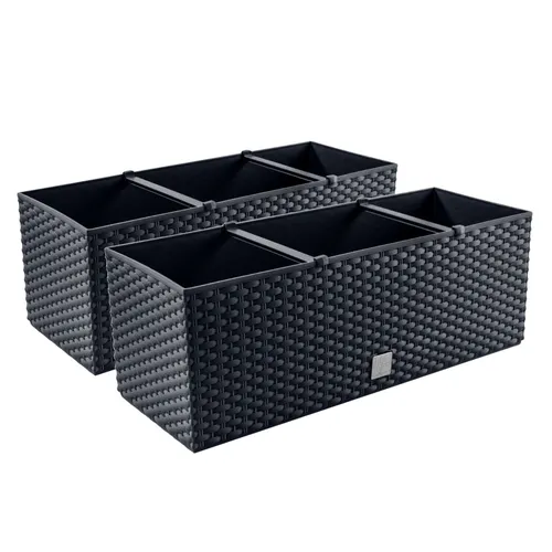 2X Blumenkasten Blumentopf Rattan-Optik Pflanztopf Balkonkasten Anthrazit