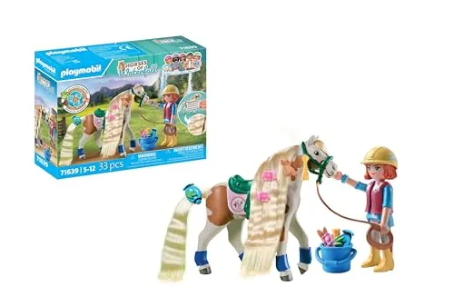 PLAYMOBIL Horses of Waterfall 71639 Ellie & Pferd mit Kreppeisen, inklusive Haarschmuck für kreative Pferdefrisuren und Zwei echten Silikon-Armbändern, nachhaltiges Spielzeug für Kinder ab 5 Jahren