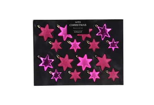 16tlg Weihnachtskugel Set Sterne Pink-can303180-pink