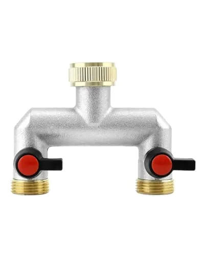 QWORK® 2 Wege Verteiler Wasser Schlauchverteiler aus Messing, 3/4 Zoll Wasserhahn Wasserverteiler Garten Wasserhahn Verteiler, Wasserhahn Adapter für Haus, Garten und Küche