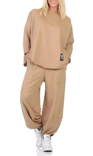 simaranda Damen Jogginganzug, Zweiteiler für Freizeit und Sport, Trainingsanzug, Hausanzug mit Hoodie und Hose 6172 (DE/NL/SE/PL, Numerisch, 36, 42, Regular, Regular, Schlamm)