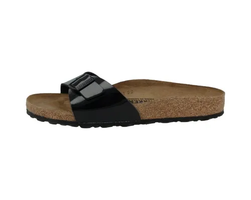 Birkenstock Madrid Birko-Flor Lack Damen Pantolette schwarz 40 EU - Elegante und bequeme Pantolette für den Alltag. Mit hochwertigem Obermaterial aus Synthetik und einem vorgeformten Fußbett für optimalen Tragekomfort.