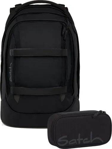 Satch Schulrucksack-Set PACK Blackjack 2-teilig - Schulranzen Set für die 5. Klasse, ergonomisch mit anpassbarem Your-Size-System, robustem Design und aus recycelten PET-Flaschen gefertigt. Ideal für Sicherheit und Komfort im Schulalltag.
