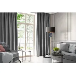 Design91 Samtvorhänge für Wohnzimmer und Schlafzimmer, Blickdicht - Elegante graue Velours-Vorhänge mit Kräuselband, ideal für stilvolle Räume und optimalen Sichtschutz.