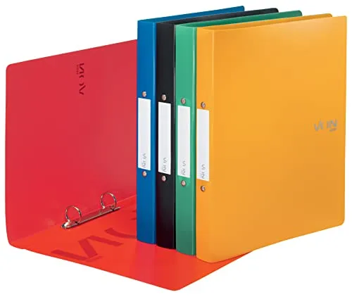 VON LEITZ Ringbücher 2-Ringe - 5 Farben Set - Ordner-Set mit 5 verschiedenen Farben (gelb, blau, rot, grün, schwarz) und 2,5 cm Rückenbreite, ideal für eine übersichtliche und farbenfrohe Ablage.