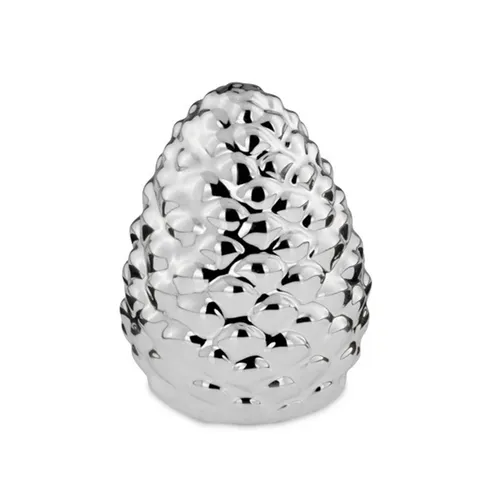 kleiner Deko Pinienzapfen 8.5 cm silberner Porzellan Tannenzapfen zum Hinstellen