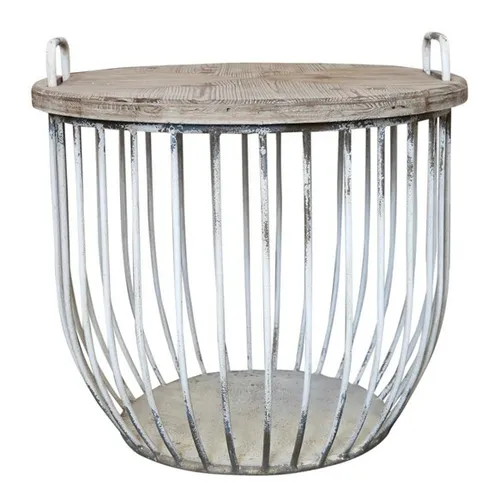 Produktbild Chic Antique Sofatisch mit Holzdeckel 57 cm Tisch Beistelltisch Metall Korb