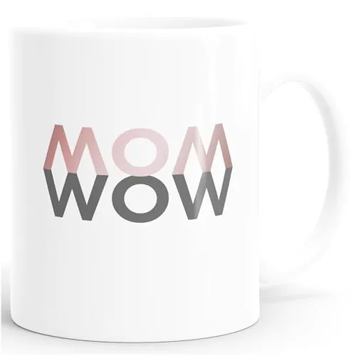 SpecialMe® Kaffee-Tasse mom wow Wortspiel Geschenk Muttertag Weihnachten Ostern Dankeschön Geschenk Weiss Keramik-Tasse