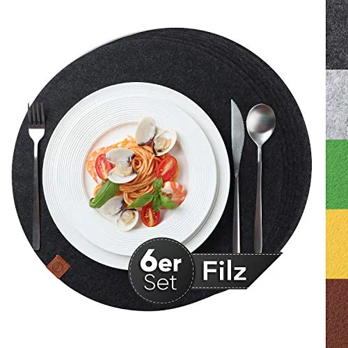 Sidorenko Edles Platzset aus Filz Ø 38cm - 6er Set grau - Tischset Abwischbar Filzuntersetzer - Waschbare Tischuntersetzer Platzdeckchen - Untersetzer Filzmatte