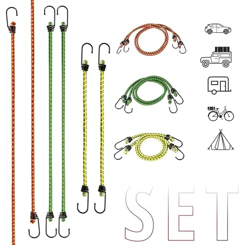 Walser Gepäckspanner mit Haken, Spanngummi-Set 6X bunt, 6 Spanngurte mit Haken, Gepäckriemen, Spannseil, Expander-Set, Gummi-Spanner bunt