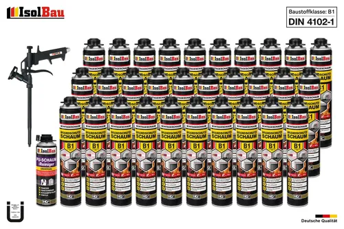 Brandschutzschaum B1 30x750ml mit Reiniger - Hochwertiger Brandschutzschaum B1 in praktischer Dose, ideal für Abdichtungen und Isolierungen. Mit geprüfter Qualität und hoher Wärmedämmung, für sichere Anwendungen in Innen- und Außenbereichen.