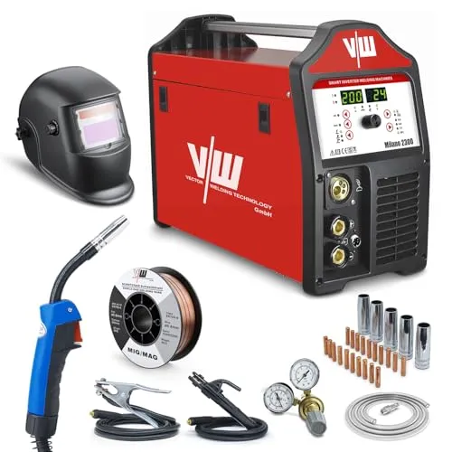 Produktbild Fülldraht Schweißgerät 200A, MIG MAG Schweissgerät, Inverter Schutzgasschweißgerät SET mit Schweißhelm&Fülldraht, für Profi&Anfänger, 2&4 Takt, Milano2300, VECTOR WELDING