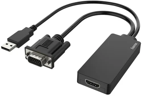 Hama VGA und USB auf HDMI Adapter - Full HD 1080p, 2-in-1 Lösung für perfekte Video- und Audioübertragung von PC zu HDMI-Geräten