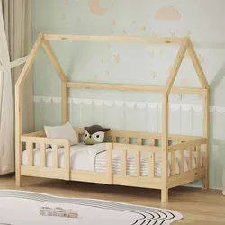 ML-DESIGN Spielbett Hausbett Kinderbett mit Rausfallschutz und Lattenrost - Kreatives Kinderbett 70x140 cm aus massivem Kiefernholz. Mit integriertem Rausfallschutz für sichere Nächte und niedrigem Einstieg für selbstständiges Ein- und Aussteigen. Perfekt zum Dekorieren und Spielen!