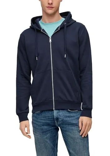 QS Basic-Sweatjacke mit Kapuze tiefblau M - Kapuzenpullover für Herren, aus weichem Baumwollmix, ideal für gemütliche Tage, mit fixierter Kapuze und praktischer Reißverschluss-Tasche.