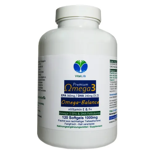 Omega 3 Fettsäuren EPA & DHA 120 Softgel Kapseln OHNE Zusatzstoffe. 27055-120