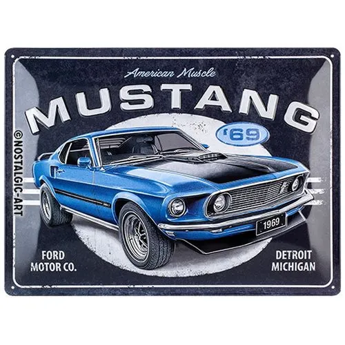 Nostalgic-Art Metallschild Blechschild 30 x 40 cm - Ford Mustang Blue 69, stilvolles Deko-Element für Auto-Liebhaber und Nostalgiefans
