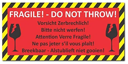Stück Aufkleber Vorsicht zerbrechlich DIN lang (210 x 98mm) Folienaufkleber (Auf-525) Bitte nicht werfen 12