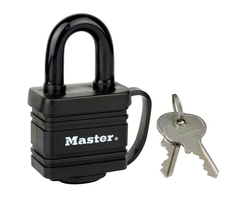 Master Lock 7804EURT 2-er Pack Vorhängeschlösser aus beschichtetem Stahl mit Stiftzuhaltung und Abdeckung, Schwarz, 7,8 x 4 x 2,9 cm