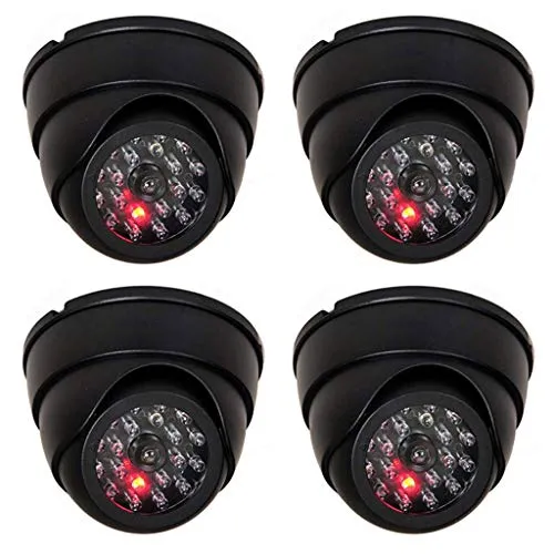 O&W Security 4X Dummy Kamera Attrappe Dummykameras mit Objektiv und Blink-LED Videoüberwachung Warensicherung für Innen- und Außenbereich