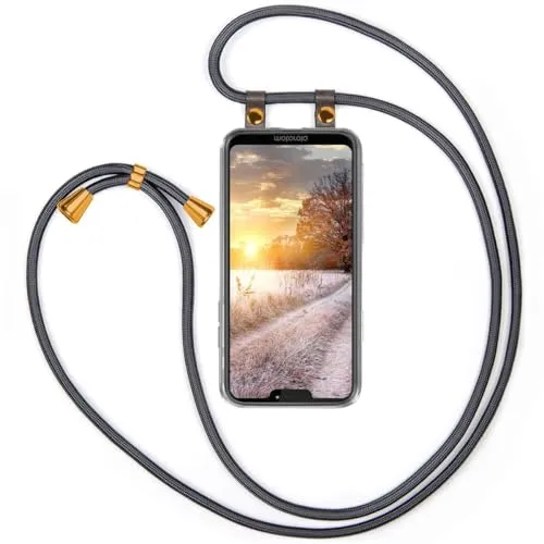 moex Handykette für Motorola Moto G7 Power Hülle mit Band abnehmbar, Handyhülle mit Kette zum Umhängen, Handyband 155 cm lang Stoff Kordel Umhängehülle, Handy Umhängeband, Anthrazit